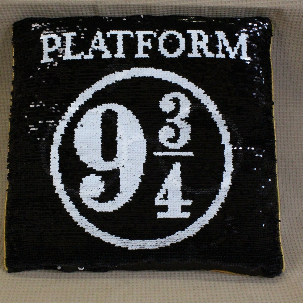 Harry Potter Reversible Sequin Pillow 16x16 Platform 9 3/4 Glasses Black Y2K